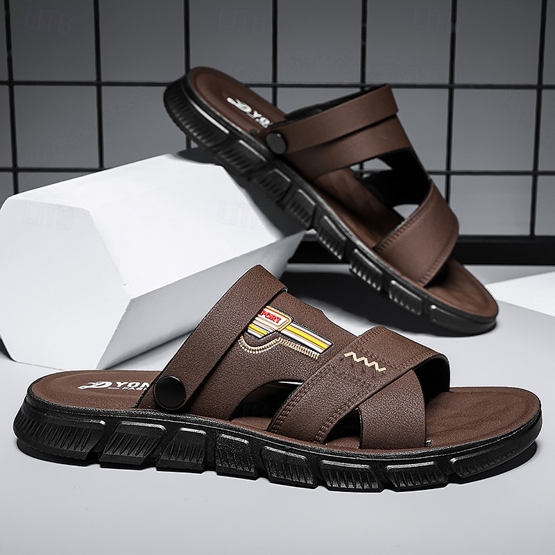 Men's Brown Faux Leather Outdoor Sandals with Buckle Design - Stylish and Breathable Sandals for Active Summer Adventures4
