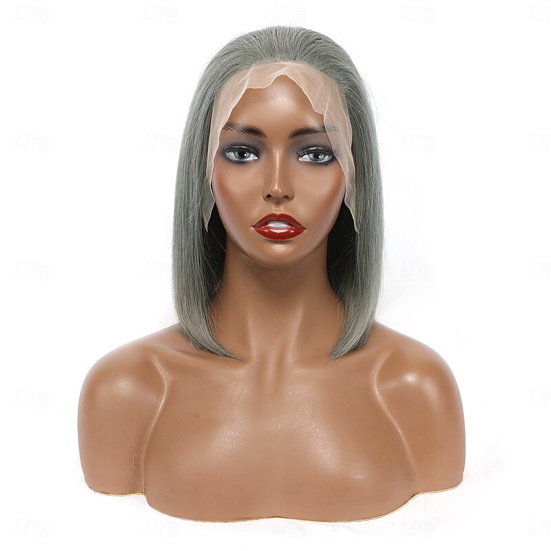Grey Human Hair 13x4 Lace Front Wig Bob Short Straight Hair Lace Wig 150% Density3