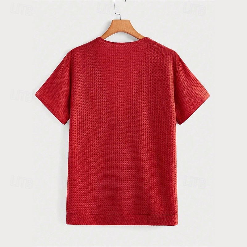 Men's Waffle Tee T Shirt Tee Short Sleeve Shirt Short Sleeve Deep V Summer Plain Fashion Designer Basic Jacquard Vacation Street Going out Black Red Navy Blue Top Tee for Men3