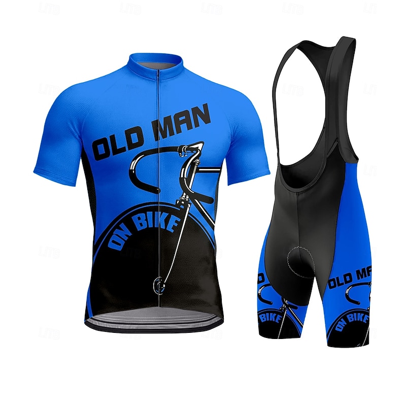 Men's Cycling Jersey with Bib Shorts Short Sleeve Yellow Red Royal Blue Bike Clothing Suit 3D Pad Breathable Quick Dry Back Pocket Polyester Spandex Lycra Sports Graphic Geometric Clothing Apparel