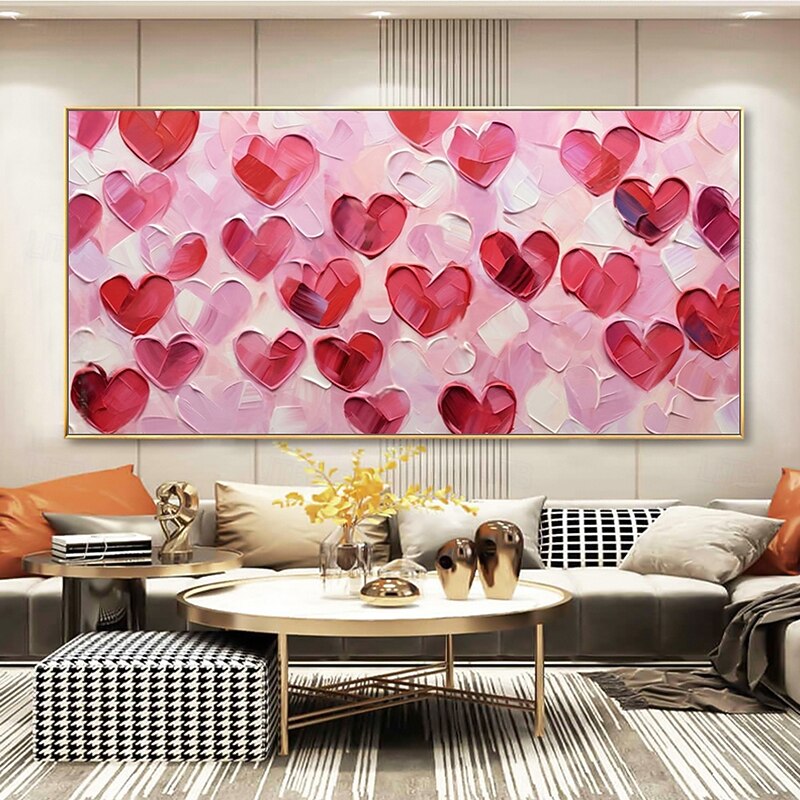 Mintura Handmade Heart Chart Press Oil Paintings On Canvas Wall Art Decoration Modern Abstract Texture Picture For Home Decor Rolled Frameless Unstretched Painting