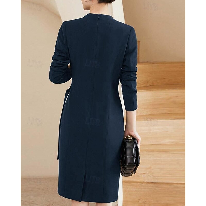 Sheath / Column Dress Mother of the Bride Dress Elegant Vintage Simple V Neck Tea Length Crepe Long Sleeve with Twisted Knot Solid Color Race Day Dress3