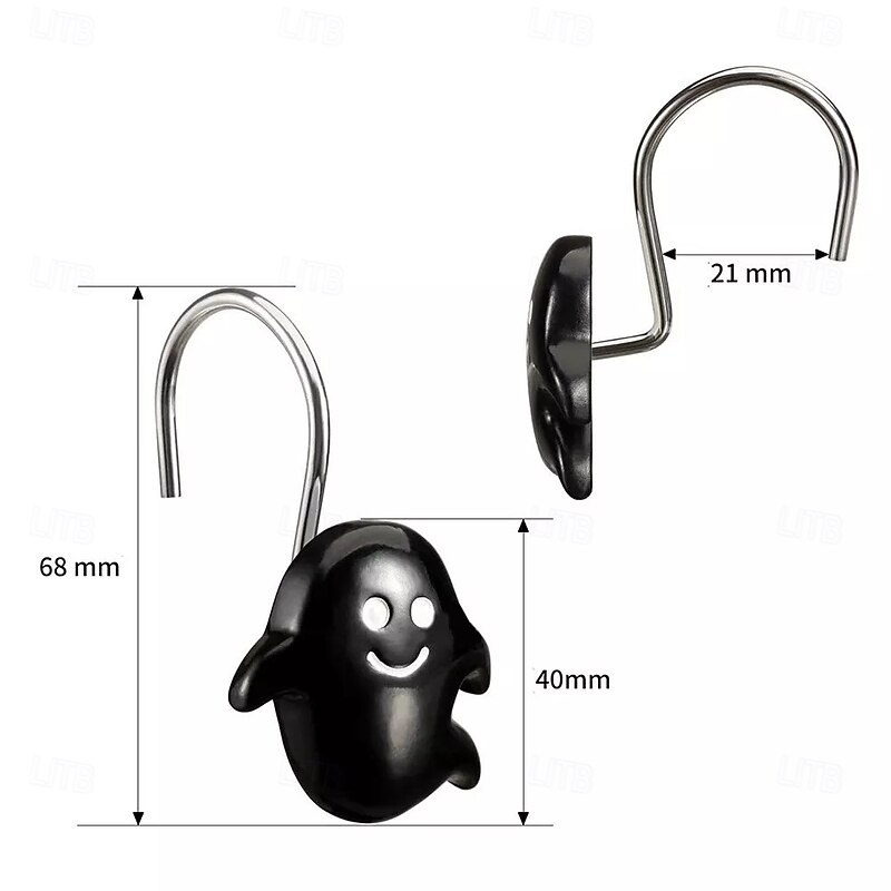 Halloween Shower Curtain Hooks for Halloween Bathroom Decor Rustproof Stainless Steel Shower Curtain Rings Hangers Set of 12, Skulls Ghosts Bathroom Accessories Set2