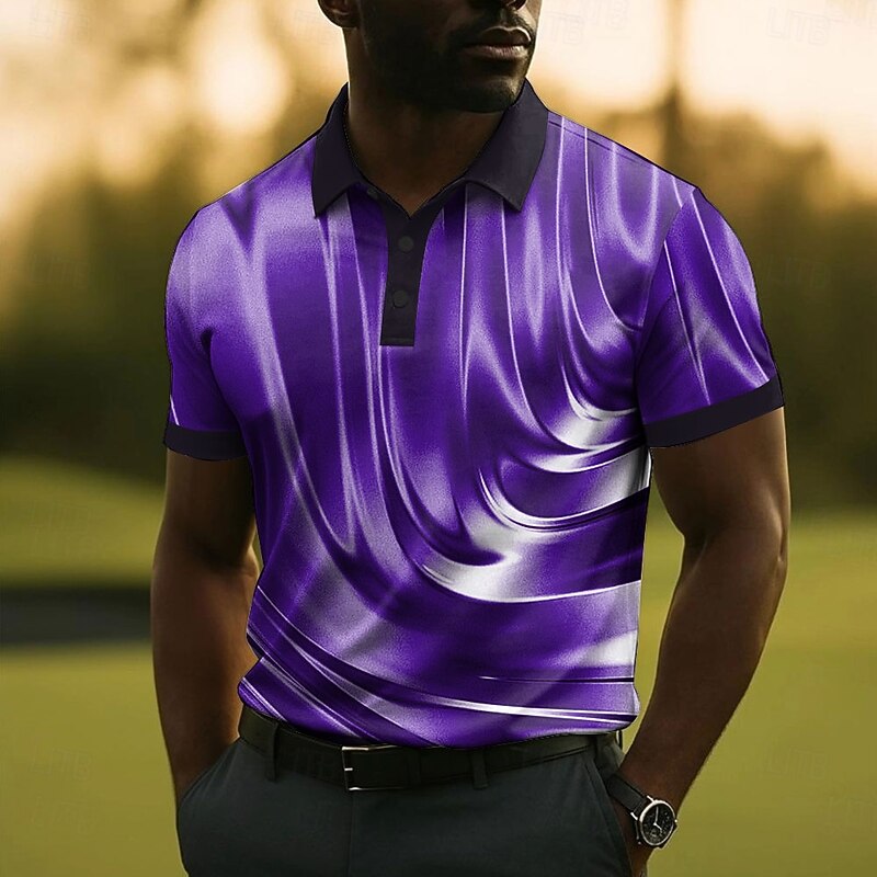 Men's Abstract Polo Short Sleeve Polo Shirts Collared Shirts Casual School Outdoor Daily Wear 3D Print Summer Blue Purple Brown3