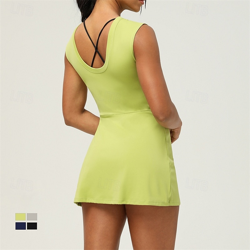 Women's Tennis Dress with Shorts Sports Dress Sleeveless Backless Knot Front Breathable Tennis Golf Running Solid Colored Tank Back Black Dark Navy Green Tennis Clothing2