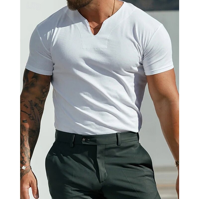 Men's T Shirt Tee Short Sleeve Shirt Tee Top Short Sleeve V Neck Summer Plain Fashion Designer Basic Vacation Street Going out Black White Navy Blue Top Tee for Men2