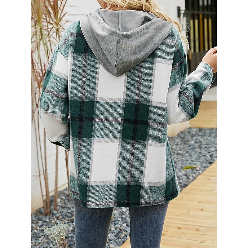 Women's Casual Jacket Dailywear Button Plaid Casual / Daily Vintage Loose Fit Outerwear Long Sleeve Summer Wine Red S2