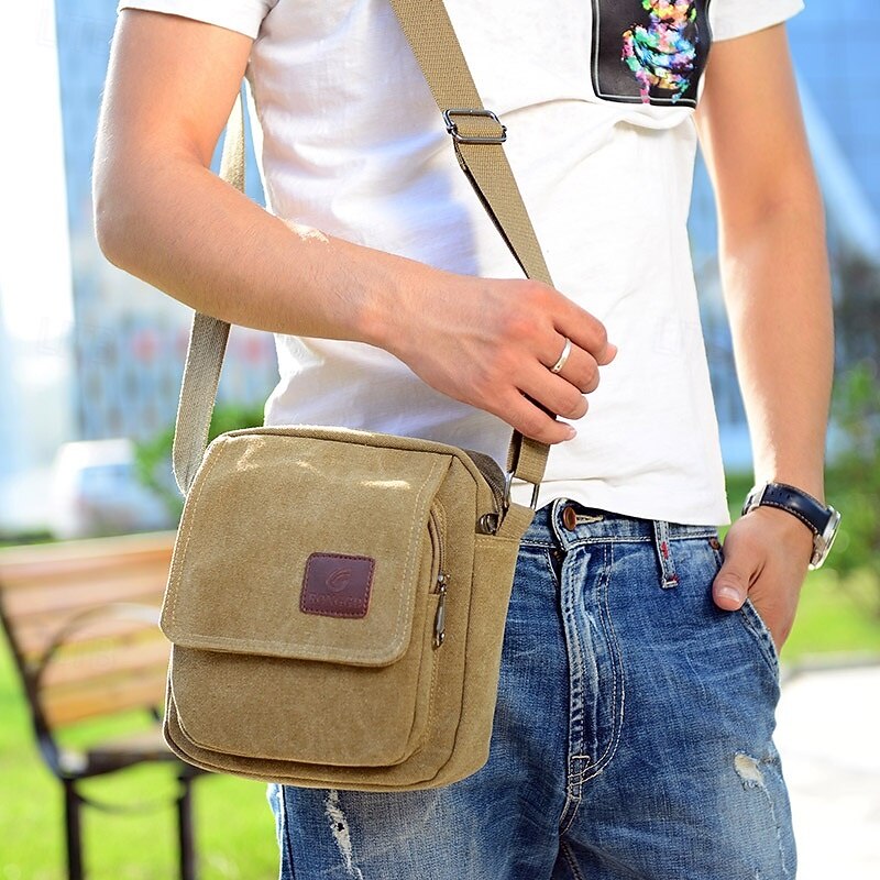 Men's Canvas Crossbody Messenger Bag - Durable Small Shoulder Bag with Adjustable Strap for Travel and Daily Use2