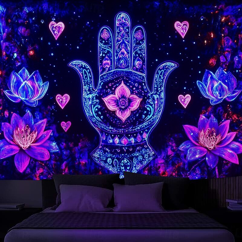 Blacklight Tapestry Glow in the Dark Glow Party UV Reactive Boho Trippy Misty Hanging Tapestry Wall Art Mural for Living Room Bedroom3