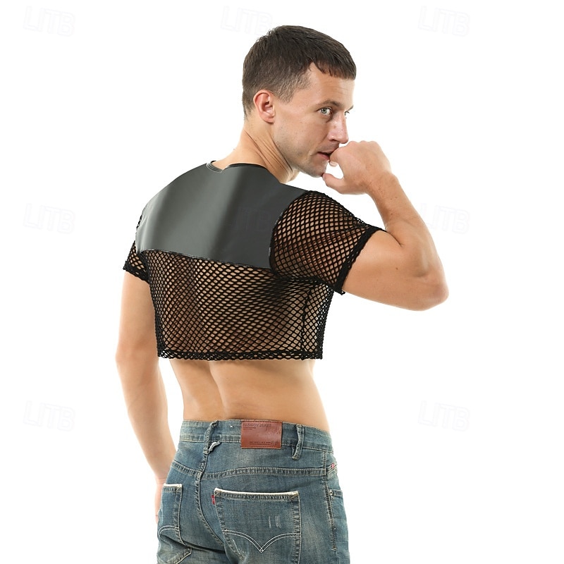 Gay Pride Halloween T-shirt Crop Top Tee Sexy Leather Fetish Mesh Fishnet Adults' Men's Halloween Carnival Clubwear Pride Parade Pride Month Easy Halloween Costumes Dress Up3