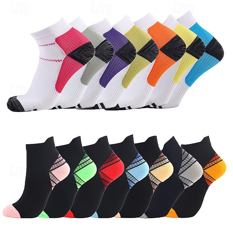 5 Pairs Short Compression Socks for Men and Women, Arch Support Ankle Running Socks, Elastic Sports Fascia Support for Gym, Training, Cycling2