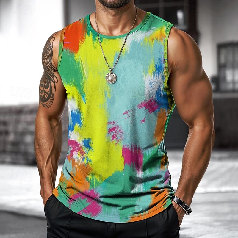 Men's Vest Top Undershirt Sleeveless Shirt Sleeveless Crewneck Spring & Summer Shading Fashion Designer Vacation Street Going out Red Orange Green Top Tee for Men4