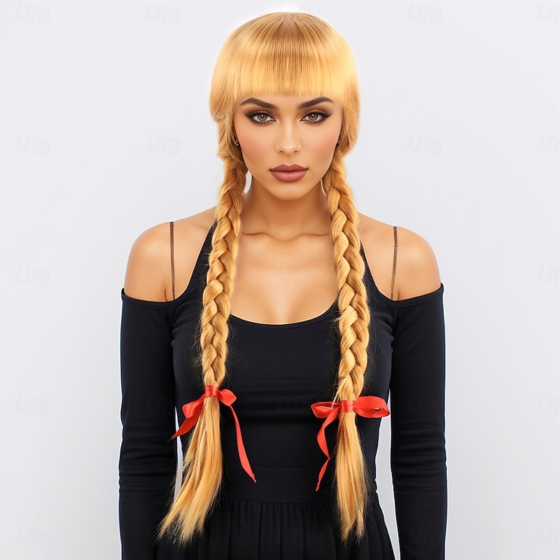 Synthetic Wig kinky Straight Yaki Straight Layered Haircut With Bangs Machine Made Wig 28 inch A1 Synthetic Hair Women's Party Classic New Arrival Brown2