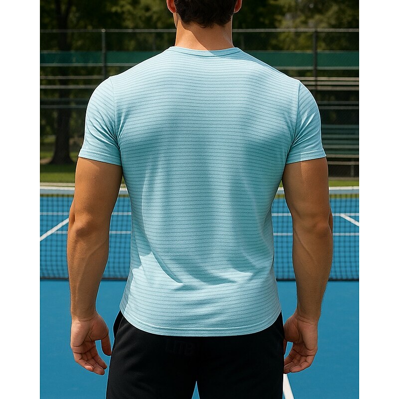 Men's Solid Colored Sport Shirt Tennis Shirt Tennis Tee Short Sleeves Reflective Strip Sweat-Wicking Moisture Wicking Breathable Tennis Golf Pickleball Crew Neck Black Blue Light Blue Tennis Clothing2