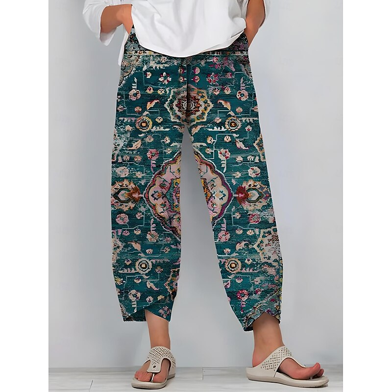 Women's Chinos Baggy Pants Beach Shorts Vacation Vintage Ethnic Style Ankle-Length High Waist Graphic Drawstring Patchwork Printing Thermal Warm Soft Breathable Micro-elastic Formal Vacation Street2