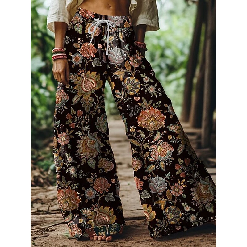 Women's Wide Leg Chinos Baggy Pants Vacation Vintage Fashion Full Length High Waist Floral Graphic Paisley Printing Soft Breathable Micro-elastic Formal Vacation Street Black Pink Blue Summer Spring3