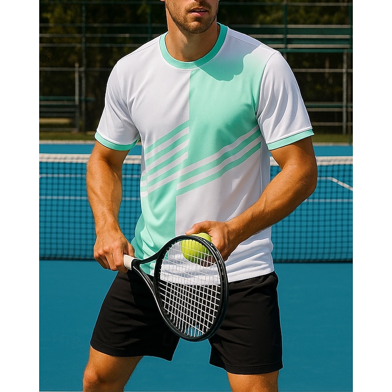 Men's Graphic Geometric Sports Set Shirts & Shorts Tennis Set Two-piece Suit Short Sleeves Sweat-Wicking Moisture Wicking Breathable Tennis Golf Pickleball Red Blue Orange Tennis Clothing4