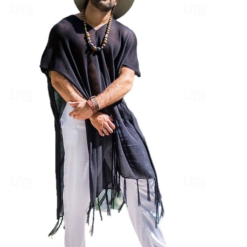 Men's Summer Shirt Casual Shirt Beach Shirt Cotton Shirt Shrugs Black Short Sleeve Solid / Plain Color V Neck Vacation Hawaiian Clothing Apparel Fashion Casual Comfortable4