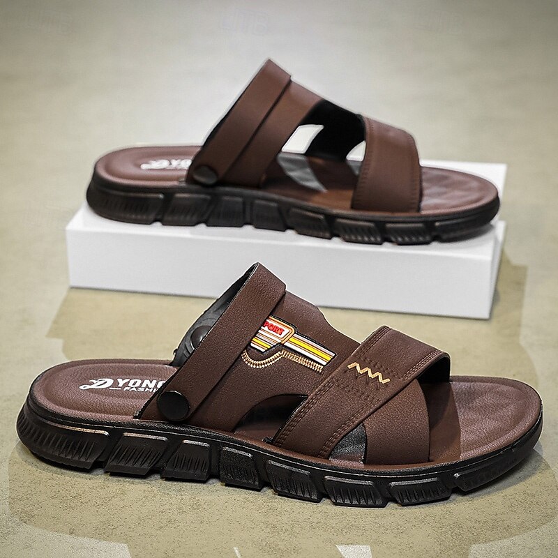 Men's Brown Faux Leather Outdoor Sandals with Buckle Design - Stylish and Breathable Sandals for Active Summer Adventures2