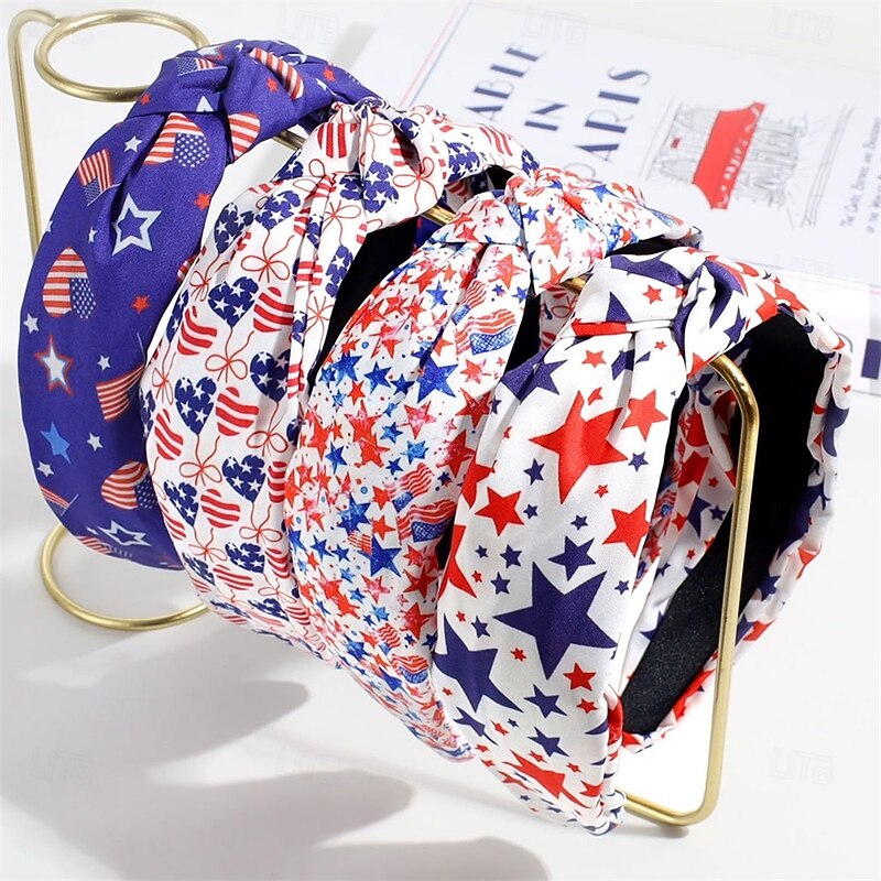 4th of July Headband for Women Red Blue Star Hair Accessories Independence Day Hairband Patriotic Head Band White Hair Hoops3