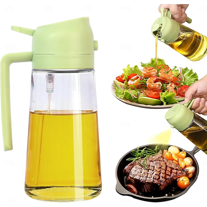 Oil Sprayer for Cooking, 16oz/470ml Oil Dispenser for Kitchen, 2 in 1 Olive Oil Dispenser Bottle for Kitchen Gadgets, Air Fryer, Salad, BBQ