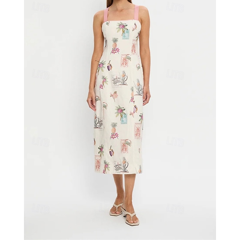 Women's Long Dress Maxi Dress Cotton Linen Dresses Casual Dress Fashion Outdoor Party Holiday Regular Fit Flower Sleeveless Straps Pink Summer2