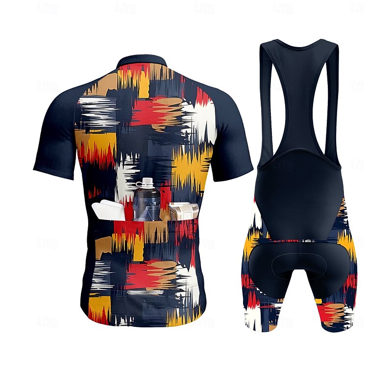 Men's Cycling Jersey with Bib Shorts Short Sleeve Navy Blue Bike Sports Graphic Plaid Checkered Camo / Camouflage Clothing Apparel2