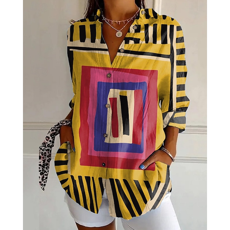 Women's Shirt Blouse Flower Casual Long Sleeve Shirt Collar Regular Tops Daily Holiday Going out Buttons Print White Yellow Blue Purple Fuchsia Summer