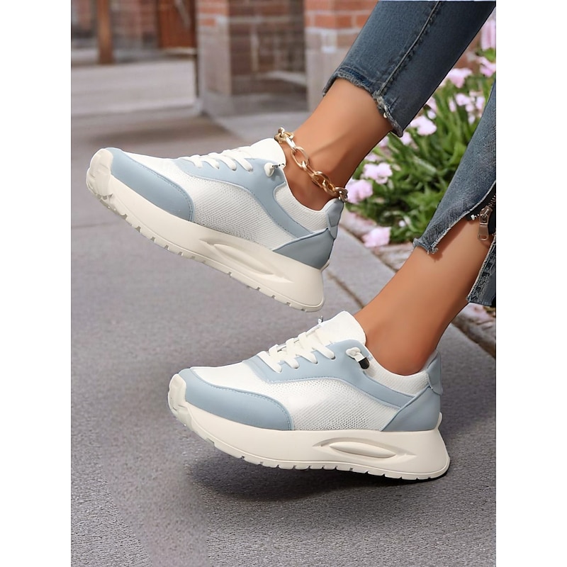 Women's Mesh Platform Sneakers with Contrast Color Panels – Breathable Sporty Walking Shoes for Errands and Travel3