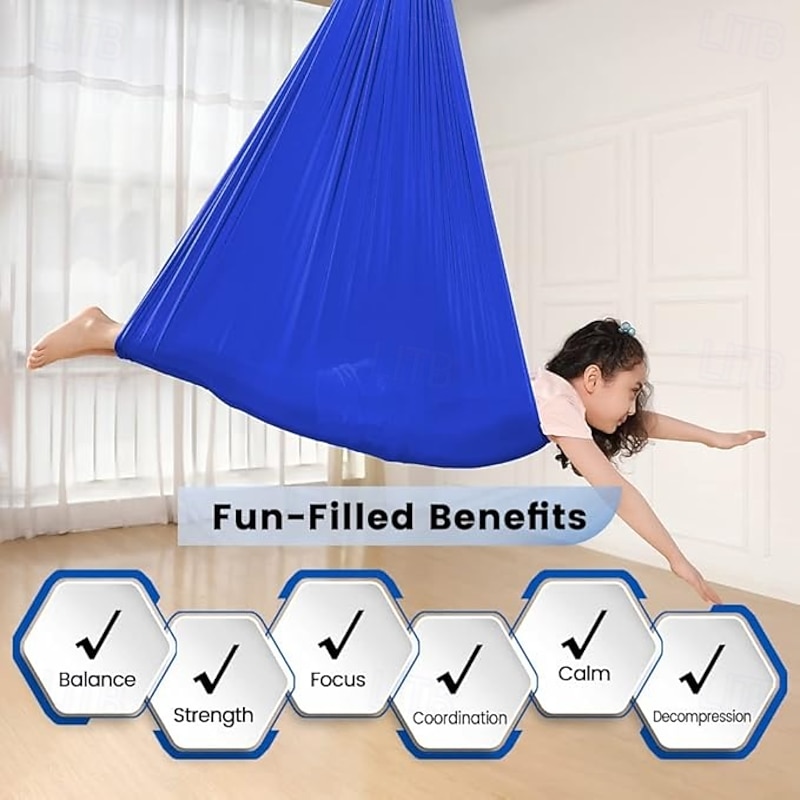 Indoor children's sensory swing with a 360  rotating pendant that can be relaxed and relaxed according to special needs. Indoor sensory swing with adjustable hammock for children2