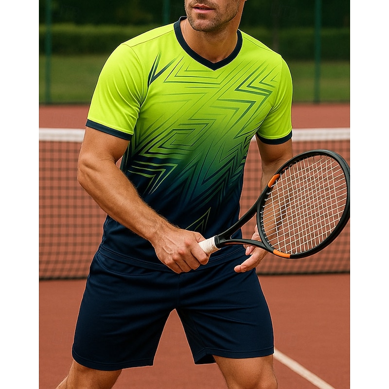 Men's Graphic Sports Set Shirts & Shorts Tennis Set Two-piece Suit Short Sleeves Sweat-Wicking Moisture Wicking Breathable Tennis Golf Pickleball Blue Orange Green Tennis Clothing