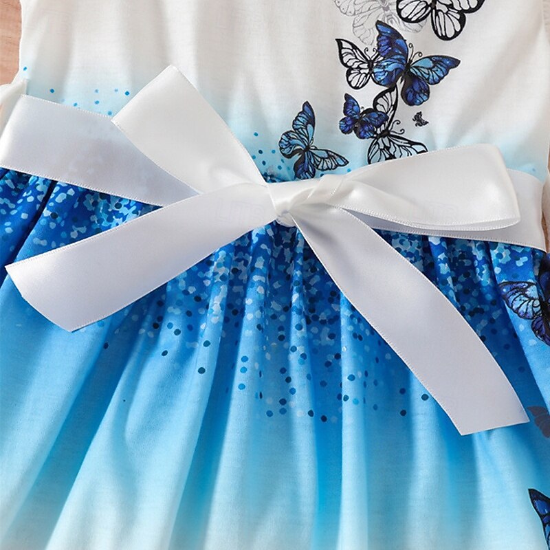 Kids Girls' Dress Floral Dress Butterfly Sleeveless Outdoor Casual Tie Knot Fashion Adorable Polyester Knee-length Casual Dress A Line Dress Summer Spring 4 years+ Blue4