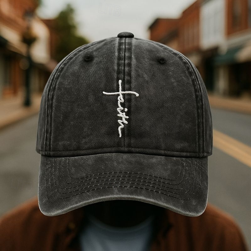 Men's Baseball Cap Sun Hat Black Wine Polyester Faith Letter Travel Beach Vacation Casual Plain Adjustable Fashion