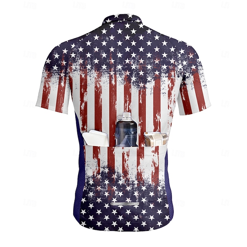 Men's Cycling Jersey with Shorts Short Sleeve Navy Blue Bike Sports Graphic Geometric Vertical Stripes Clothing Apparel2