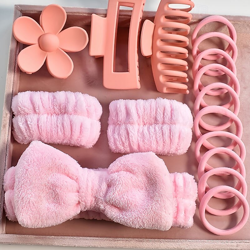 16pcs Skincare Headband Set, Headband Set for Face Washing Spa and Makeup, Including 1 Hairband, Wristband, 3 Hair Claw Clips and 10 Hair Ties, Gift for Women and Girls
