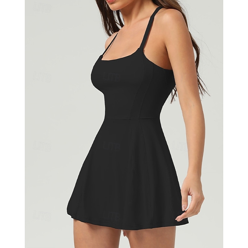 Women's Solid Colored Tennis Dress with Built in Shorts and Bra Sports Dress Sleeveless Backless Quick Dry Tennis Golf Pickleball Round Neck Black White Brown Tennis Clothing3