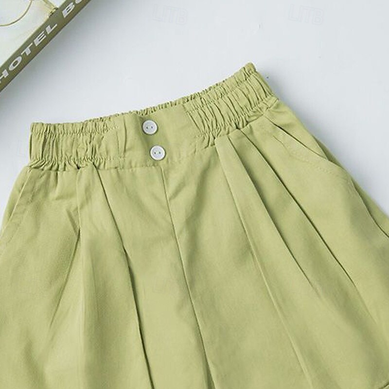 Kids Girls' Shorts Solid Color Streetwear Pocket Outdoor 4-12 Years Summer White Yellow Green3