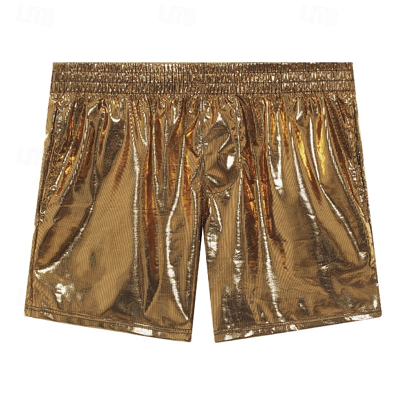 Retro Vintage 1980s Rave Shorts Disco Shiny Latex Patent Metallic Fancy Dress Men's Halloween Carnival Music Festival Pride Parade Gay Club Adults' Shorts Summer3