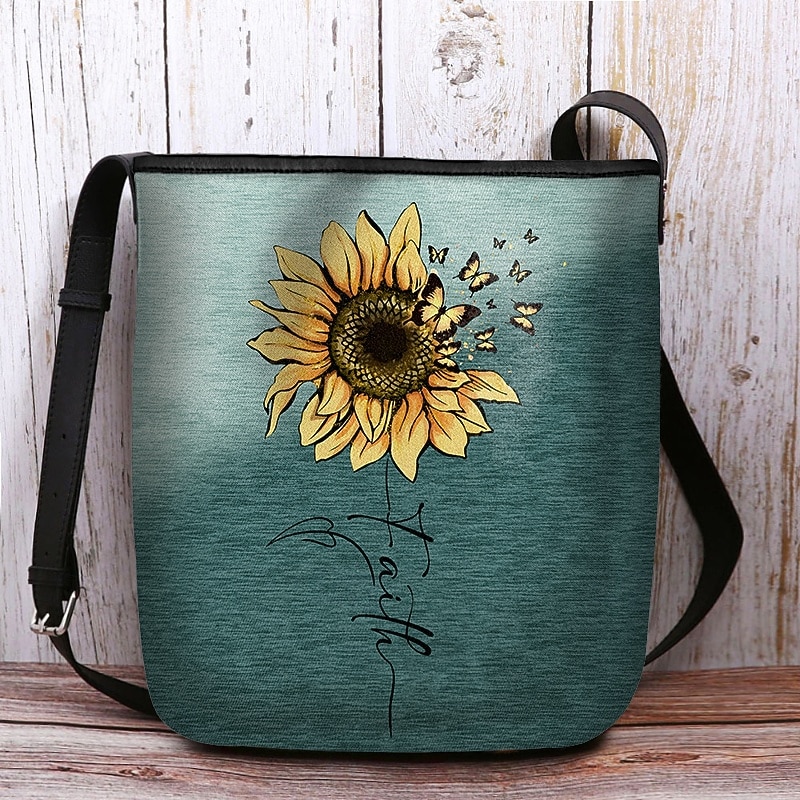Women's Sunflower Print Crossbody Bag - Large Capacity Waterproof Fabric Shoulder Bag with Adjustable Shoulder Strap, Inspired 