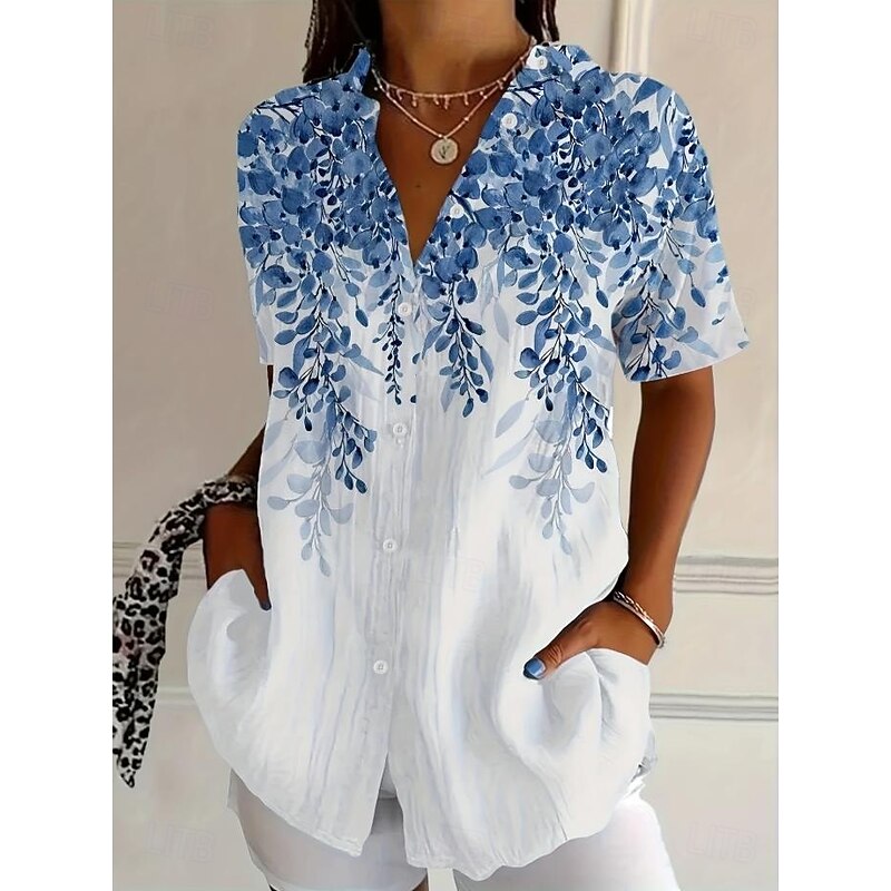 Women's Shirt Long Sleeve Button Down Blouse Floral Graphic Vintage Tropical Daily Short Sleeve Shirt Collar Regular Tops Daily Black Pink Royal Blue Blue Purple Summer Spring