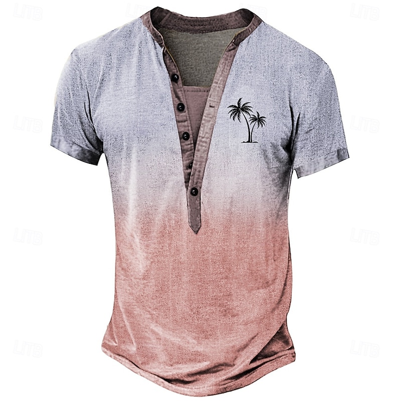 Men's Gradient T Shirt Henley Shirt Tee Short Sleeve Designer Basic Classic Outdoor Casual Daily Summer Blue Purple Green Henley Henley T-Shirt3