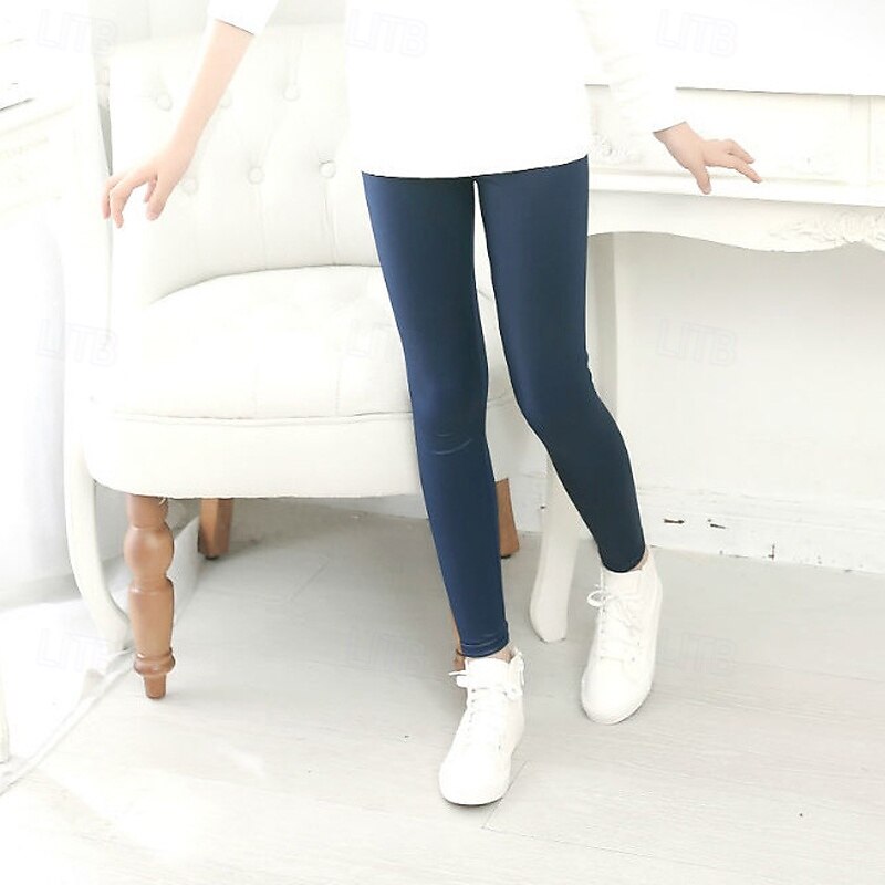 Kids Girls' Leggings Solid Color Daily School 4-12 Years Spring Black Wine Navy Blue3