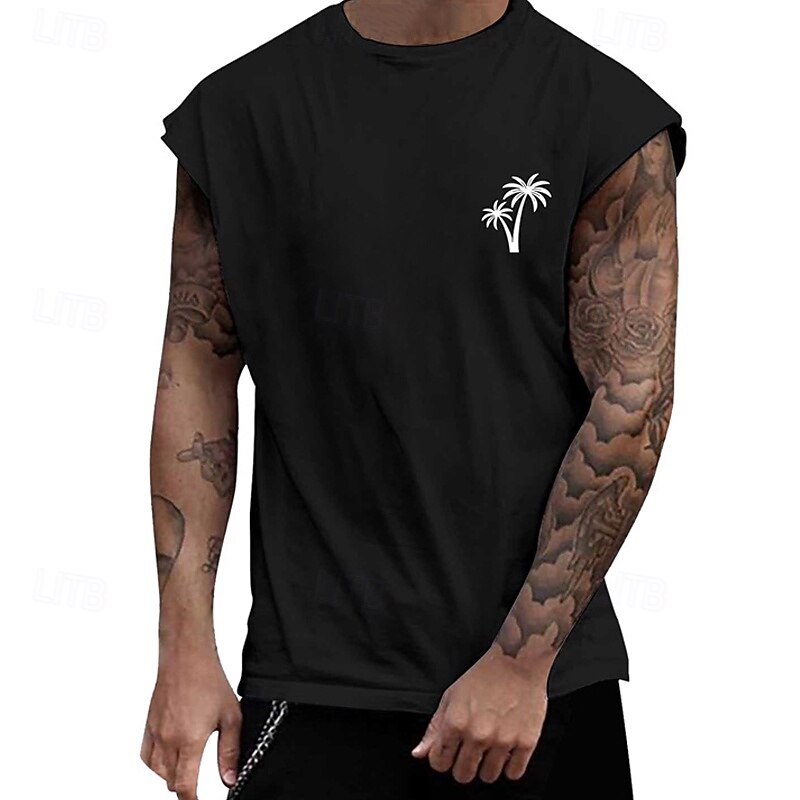 Men's Tank Top Vest Top Undershirt Sleeveless Shirt Sleeveless Crew Neck Summer Coconut Tree Fashion Designer Basic Print Vacation Street Going out Black White Light Blue Top Tee for Men3