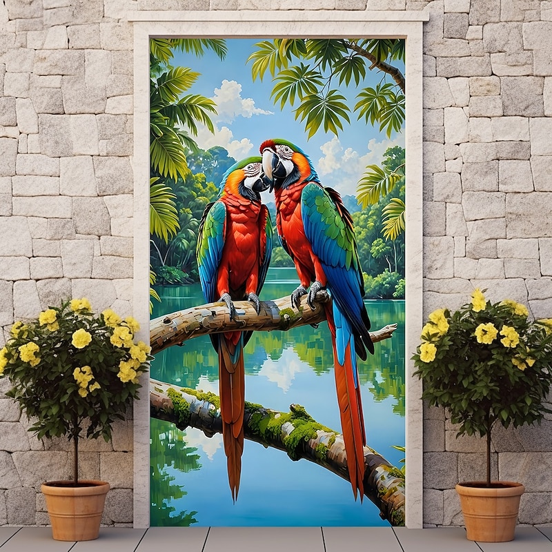 Tropical Bird Door Decorations Door Covers Summer Door Tapestry Door Curtain Decoration Backdrop Indoor/Outdoor Door Banner for Front Door Farmhouse3