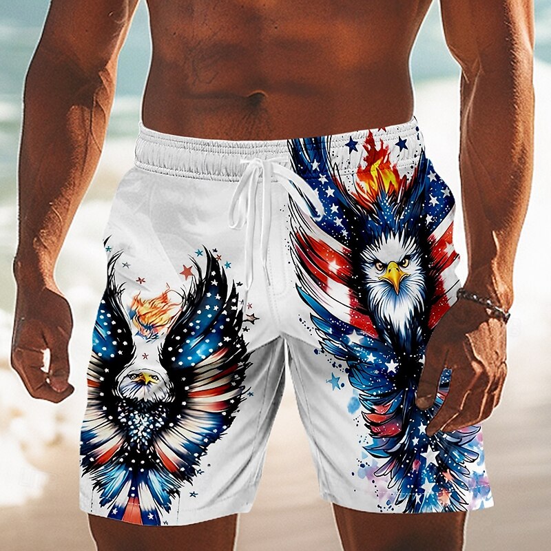 Independence Day Men's US Flag Patriotic Fourth of July Swim Trunks Swim Shorts Board Shorts Mid Waist Hawaiian Beach Vacation Wear Side Pockets Mesh Lining Elastic Drawstring Waist Designer Clothing2