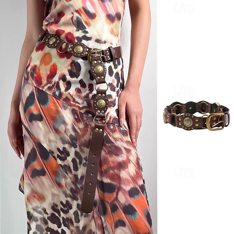 Women's Belt PU Black Brown Waist Belt Street Date Floral4