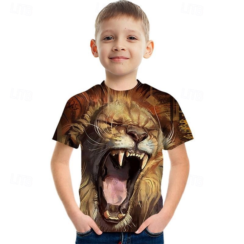 Boys 3D Animal Tiger T shirt Tee Short Sleeve Summer Spring Fashion Basic Kids 4-12 Years Crew Neck Outdoor Casual Daily Regular Fit