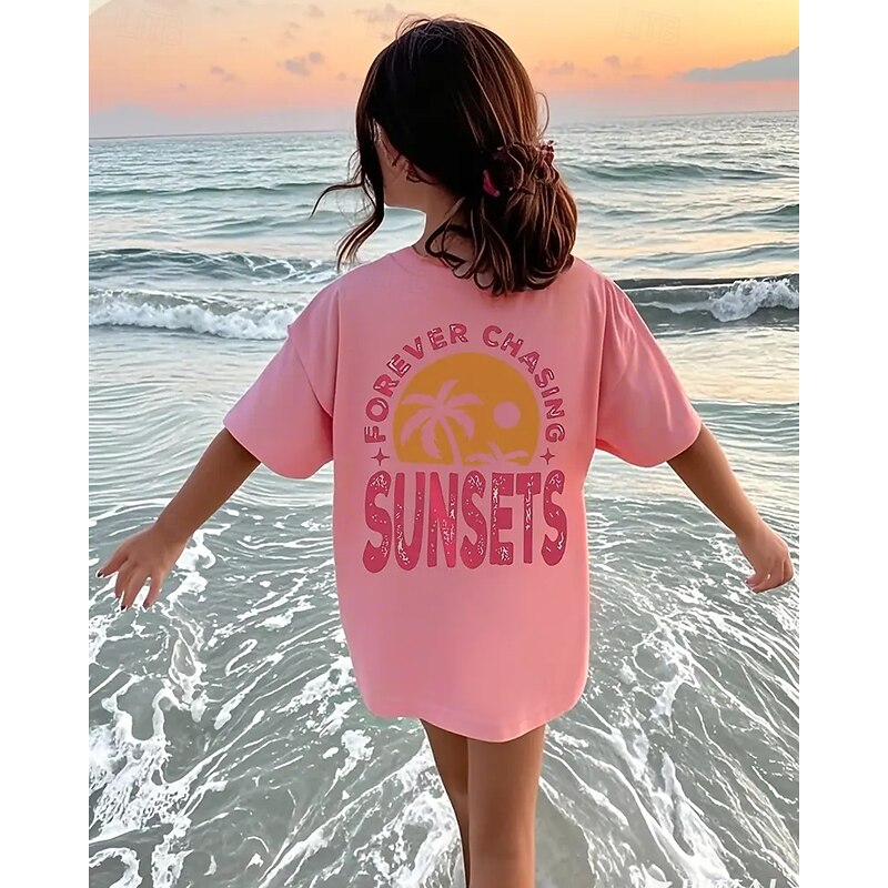 Girls' 3D Coconut Tree Letter T shirt Tee Short Sleeve Summer Spring Fashion Basic Kids 4-12 Years Crew Neck Outdoor Casual Daily Regular Fit2