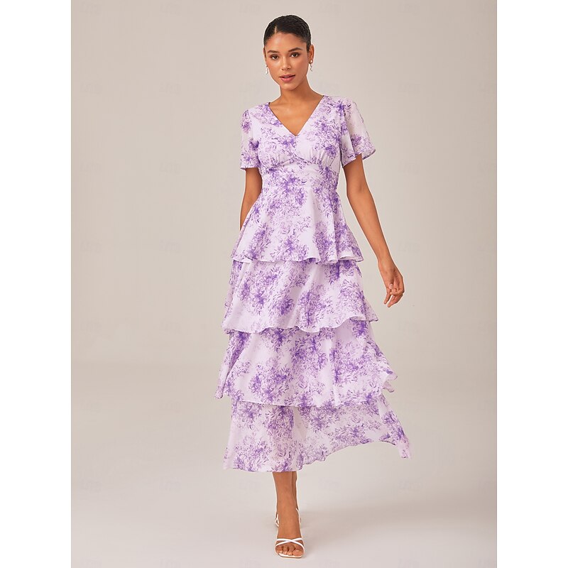 Women's Casual Dress Long Dress Maxi Dress Purple Summer Spring V Neck Elegant S M L