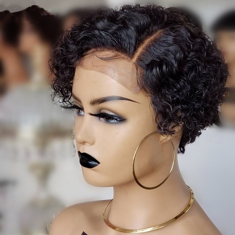 Bob Wig Human Hair Short Lace Front Wigs for Black Women Human Hair Wig Pixie Cut Wig Pre Plucked T Part Lace Frontal Wig with Baby Hair 1B Color3